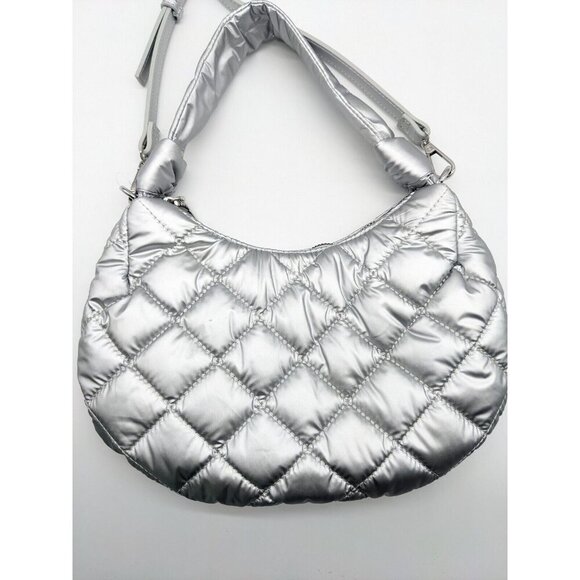 INC International Concepts Olivya quilted nylon small shoulder crossbody -SILVER - Picture 7 of 9